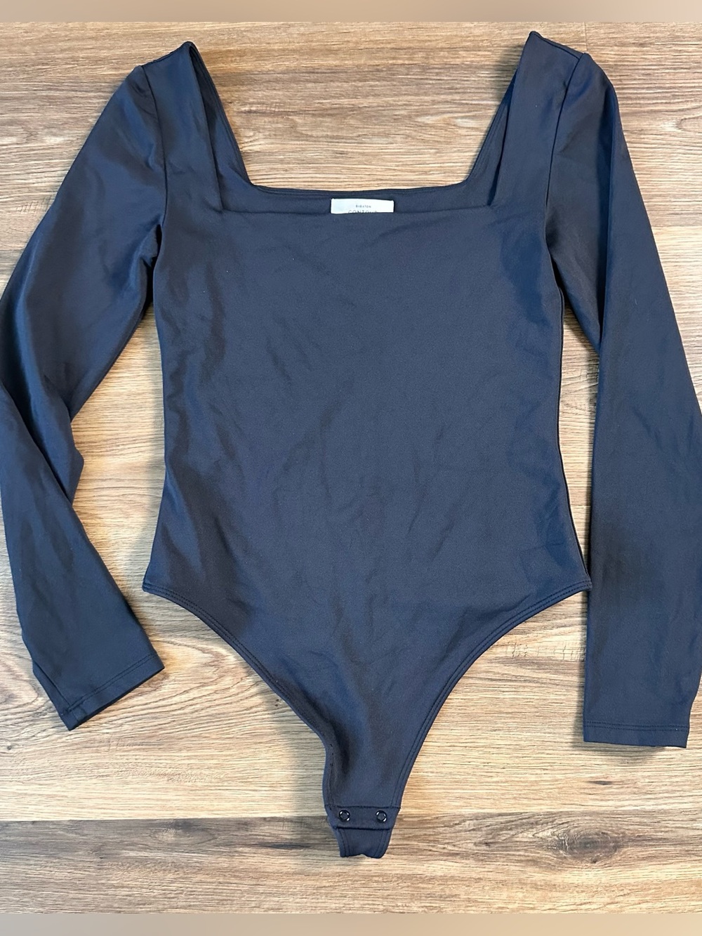 Babaton Contour Black Square Neck Long Sleeve Bodysuit Medium Thong Basic Layer